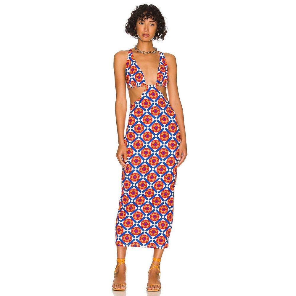 New FLAW WeWoreWhat Cowl Back Maxi Dress Off White Multi S REVOLVE MSRP $168